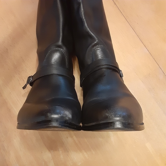 VINTAGE VIA MILANO BLACK KNEE HIGH 1" HEEL PULL ON LEATHER RIDING BOOTS WMS- 6B - Picture 7 of 15